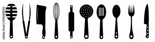 Kitchen Utensils Silhouette Icon Set Cooking Tools Collection