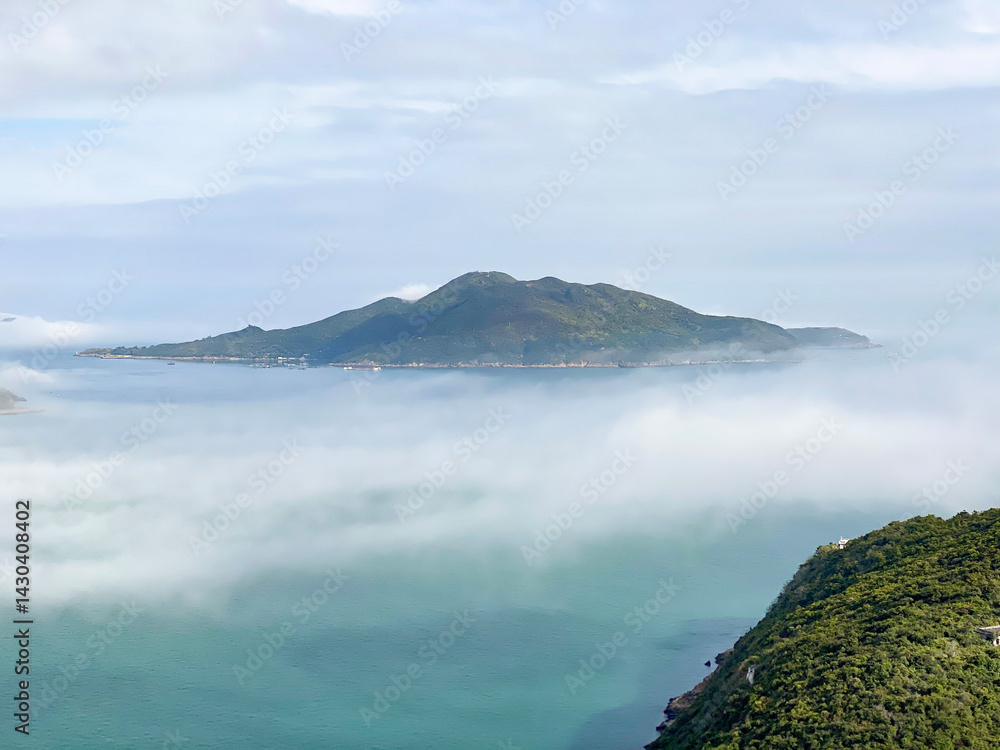 Island Emerging from Morning Fog in Hong Kong