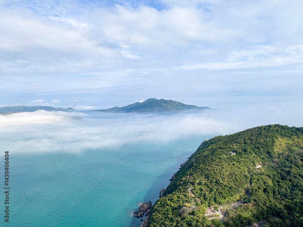 Island Emerging from Morning Fog in Hong Kong