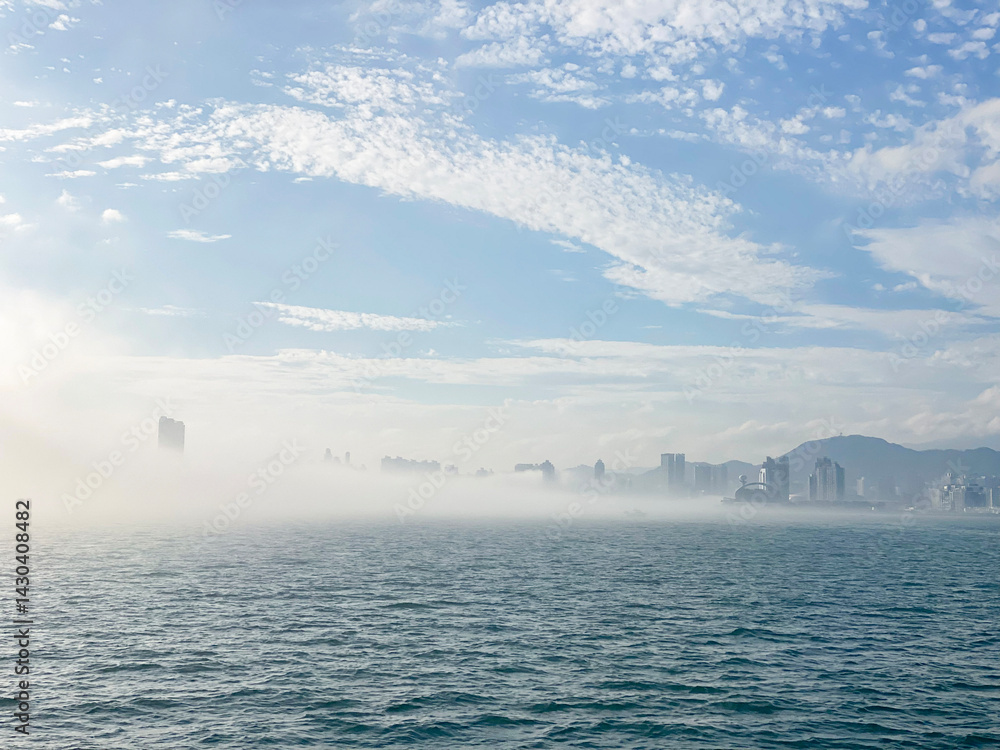 Cityscape Emerging from Fog in Hong Kong