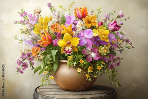 Wallpaper Mural Vibrant floral arrangement in a rustic terracotta pot. Torontodigital.ca