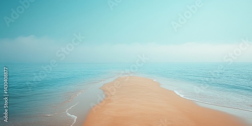 Emerging sandbar creating a path in the misty ocean on a tropical island