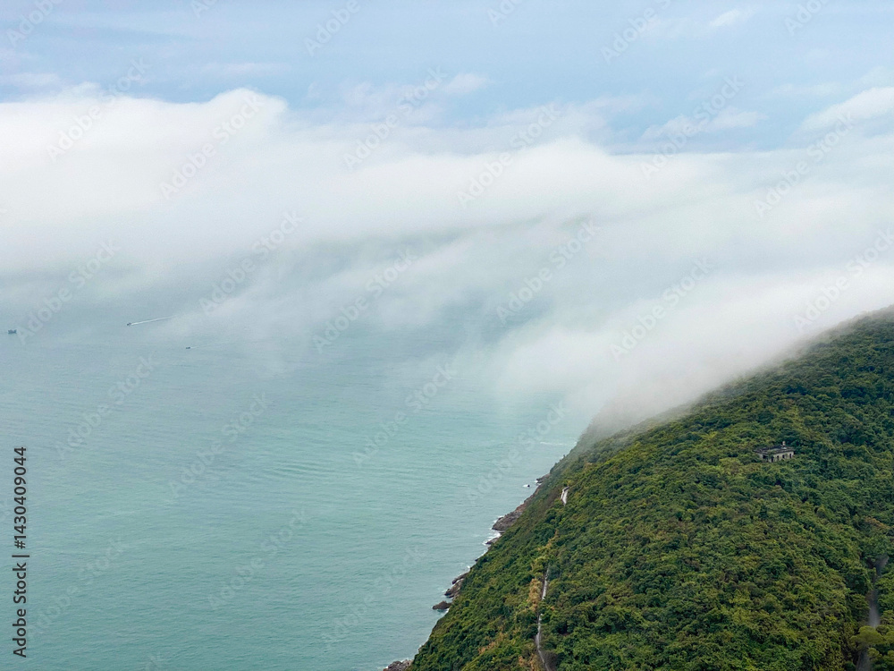 Island Emerging from Morning Fog in Hong Kong