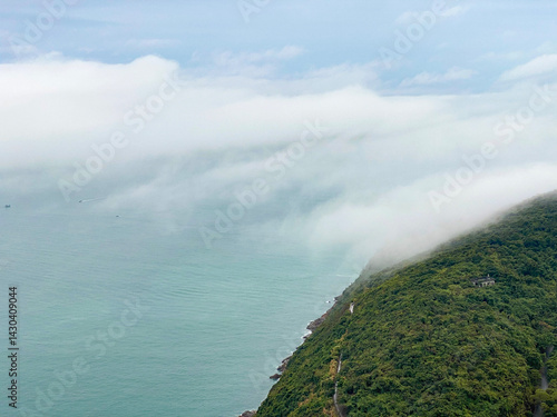 Obraz na płótnie Island Emerging from Morning Fog in Hong Kong w salonie