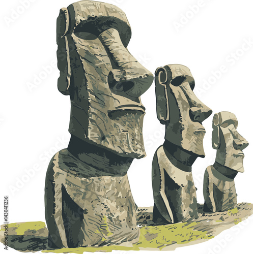 Easter Island Moai Statues Illustration
