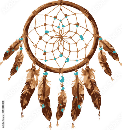 Dreamcatcher Illustration with Feathers and Beads