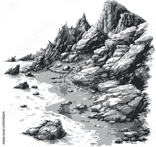 Rocky Coastline Vector Illustration