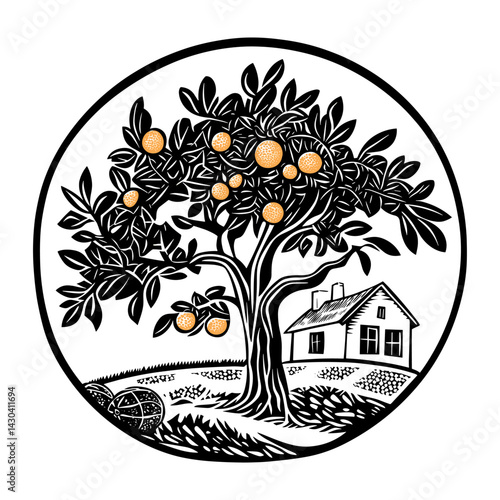 Citrus orchard design fruit house vector