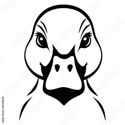 Duck face linear illustration black white vector