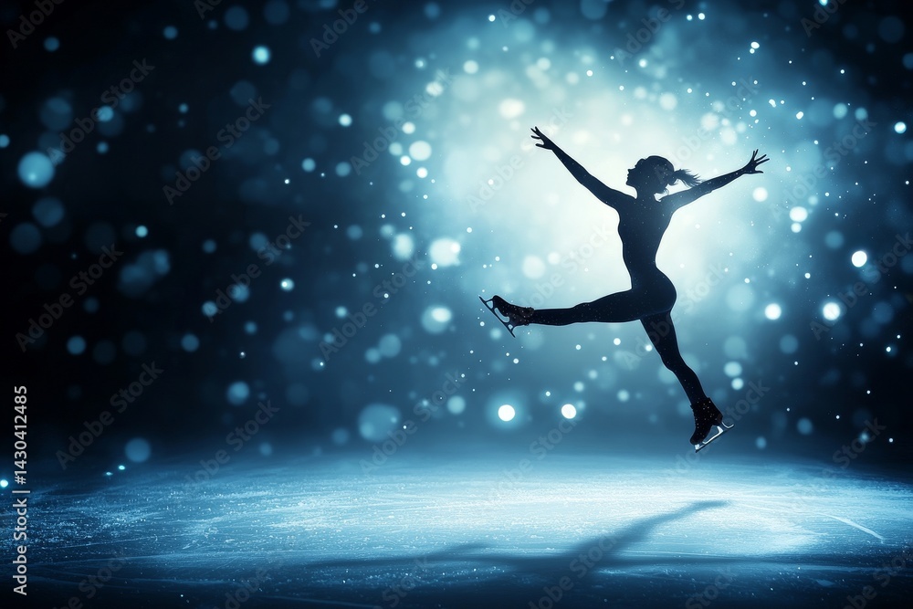 Naklejka premium A figure skater performs a graceful spin on the ice, captured through professional sports photography, with a 3:2 aspect ratio, assigned the job ID b72fa66c-6a04-47dd-b99c-efc4774d6cfe