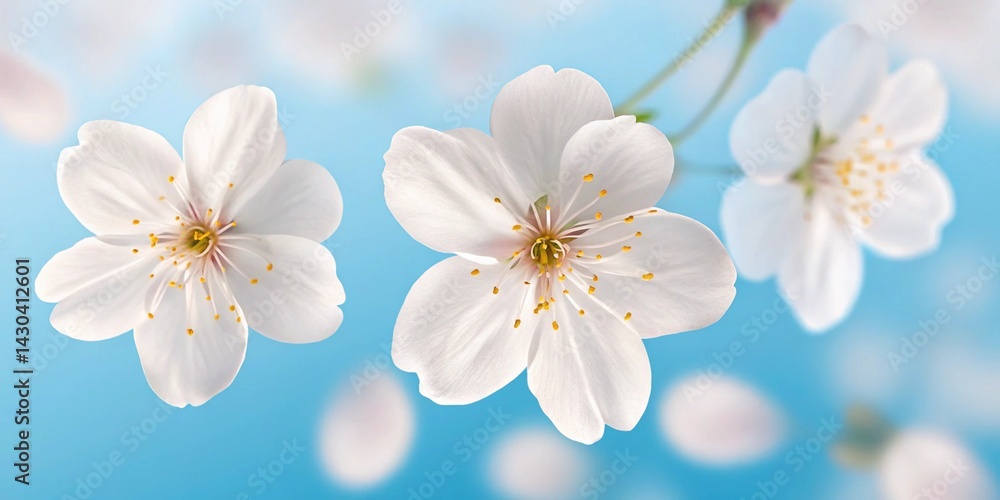 Fototapeta premium Summer nature background with cute white sakura on blue