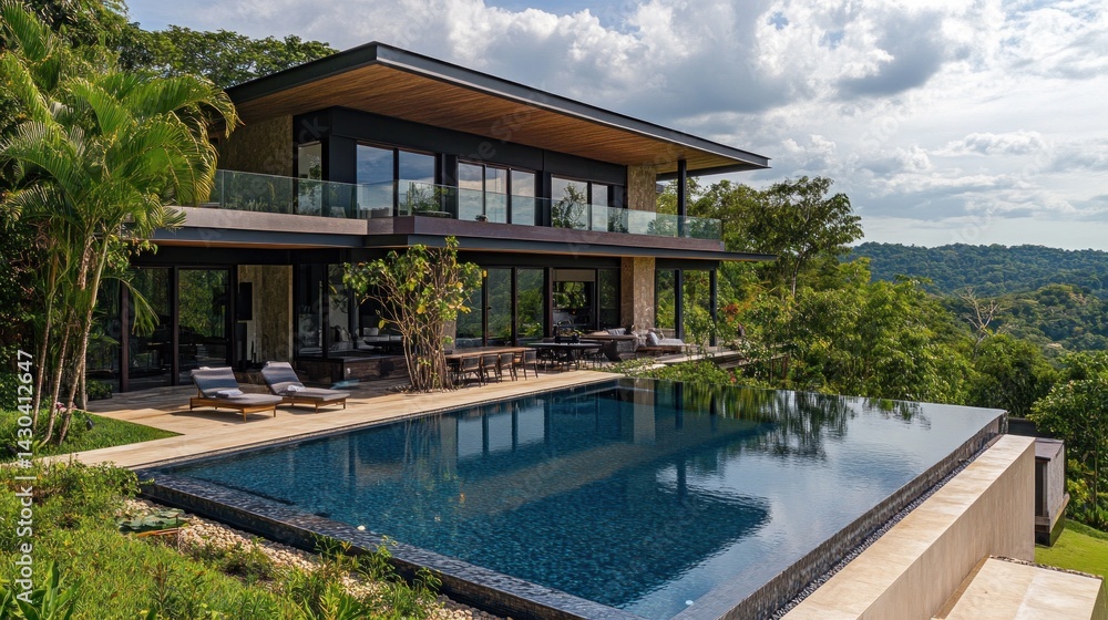 Fototapeta premium Luxury Villa with Infinity Pool and Stunning Mountain Views