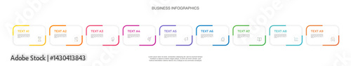 Modern vector infographics with 9 rectangles. Business template with graphic nine steps for diagram, web, banner, presentations, flowchart, content, levels, chart, graphic, timeline