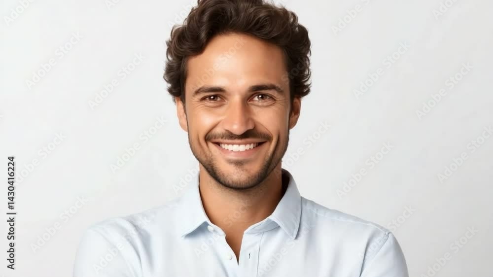 Smiling Businessman: A close-up shot of a confident, handsome businessman radiates genuine warmth and approachability, as he flashes a brilliant, friendly smile. Smiling Businessman: A close-up shot of a confident, handsome businessman radiates genuine warmth and approachability, as he flashes a brilliant, friendly smile.