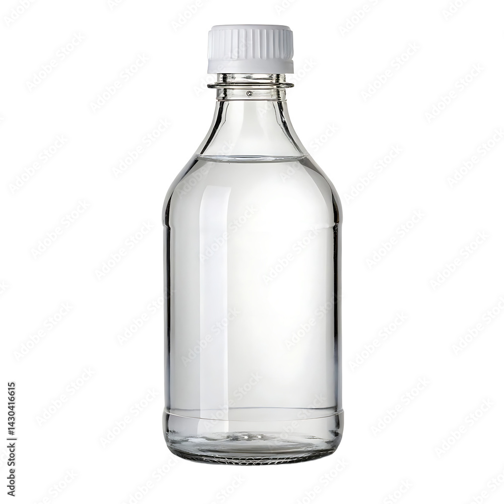Clear Glass Bottle with White Cap, Ready for Branding PNG and transparent background Clear Glass Bottle with White Cap, Ready for Branding PNG and transparent background