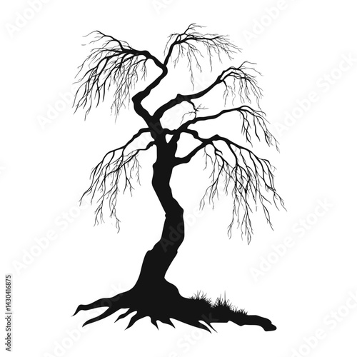 Bushy elm tree silhouette illustration art vector