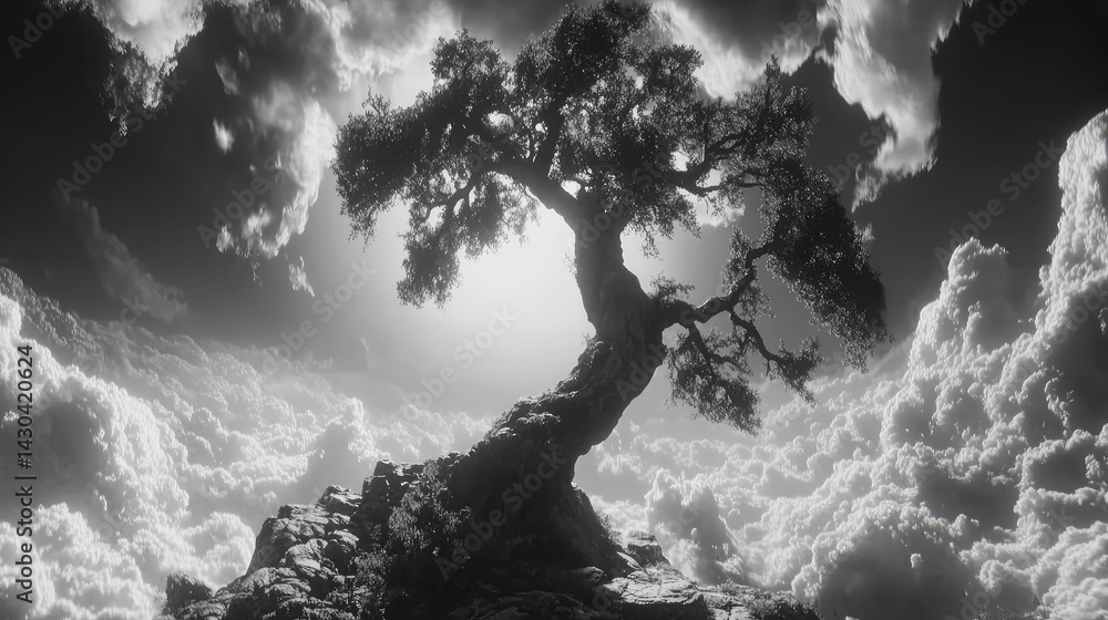 Obraz premium Majestic tree silhouette against a dramatic sky.