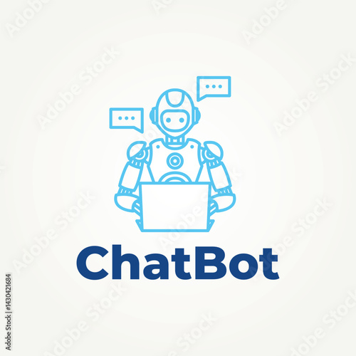 minimalist chatbot artificial intelligence business line art icon logo vector illustration design. simple modern virtual smart assistant bot and customer support service logo concept