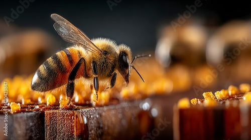 Bee on Honeycomb Exploring Close Up Detail