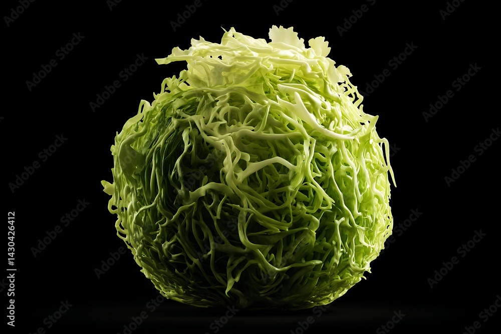 Fototapeta premium Vibrant Green Savoy Cabbage Intricate Texture Close Up Studio Shot Isolated on Black Background