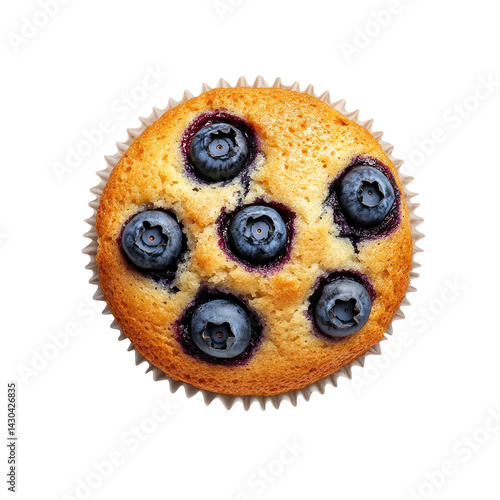 Blueberry muffin top view isolated on transparent white background, clipping path, pen tool