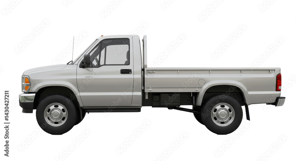 Isolated Silver Flatbed Truck with Extended Cab Isolated Silver Flatbed Truck with Extended Cab