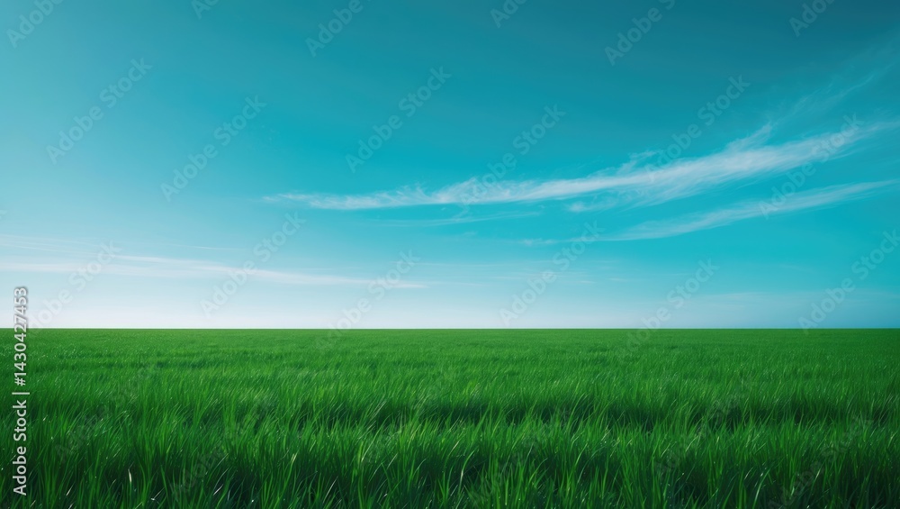 Fototapeta premium Lush Green Grass Pattern with Copyspace Beneath the Blue Sky
