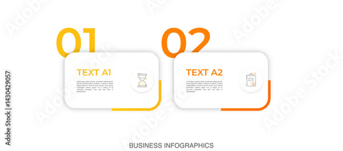 Modern vector flat illustration. Infographic numbers template with two rectangles, elements, icons. Timeline designed for business, presentations, web design, interface, diagrams with 2 steps