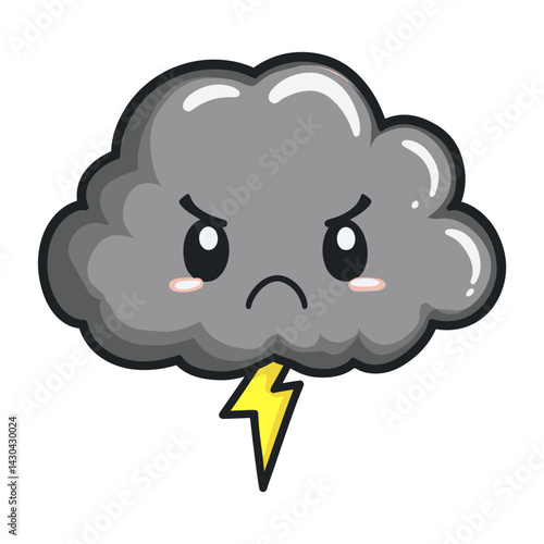 A cute cartoon character light grey thundercloud illustration lightning stormy vector