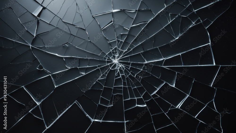 Obraz premium Shattered glass with extensive cracks and fragments