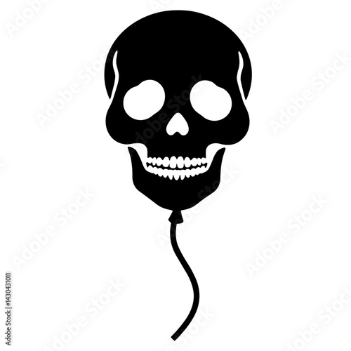 Spooky black skull balloon floating on white background, Halloween fun