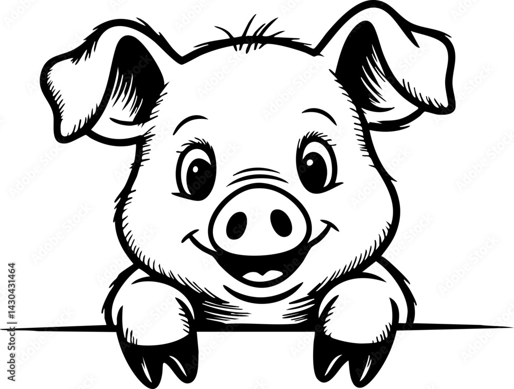 Obraz premium Smiling Cartoon Pig Vector Illustration