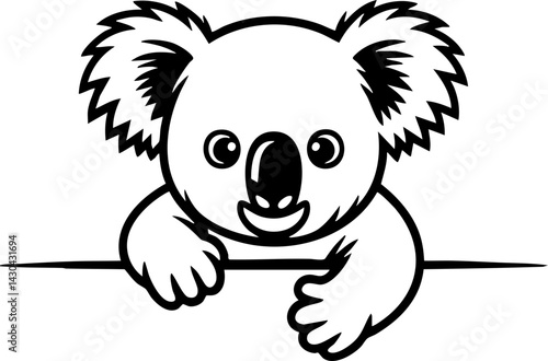Cute Koala Bear Peeking Over a Blank Surface