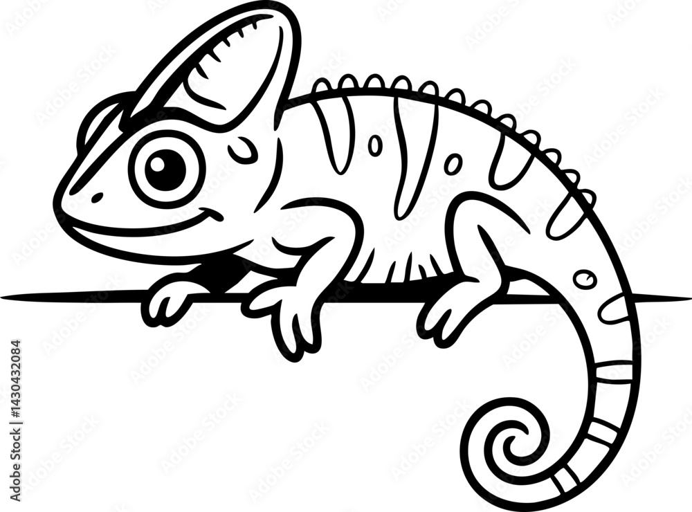 Obraz premium Cartoon Chameleon on a Branch