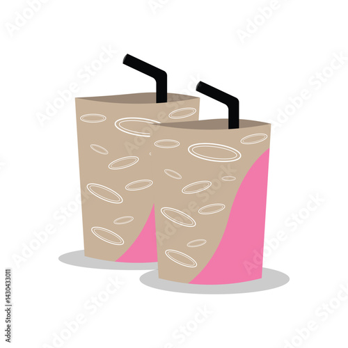 vector illustrator paper 2 set nice pink and grey color coffee mug  on white background