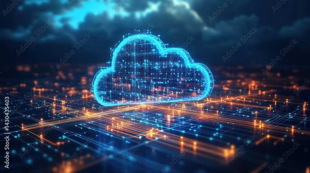 Fototapeta premium Cloud computing technology offers scalable flexible and secure internetbased data storage solutions. Concept Cloud Computing, Data Storage, Internet-Based, Scalability, Security