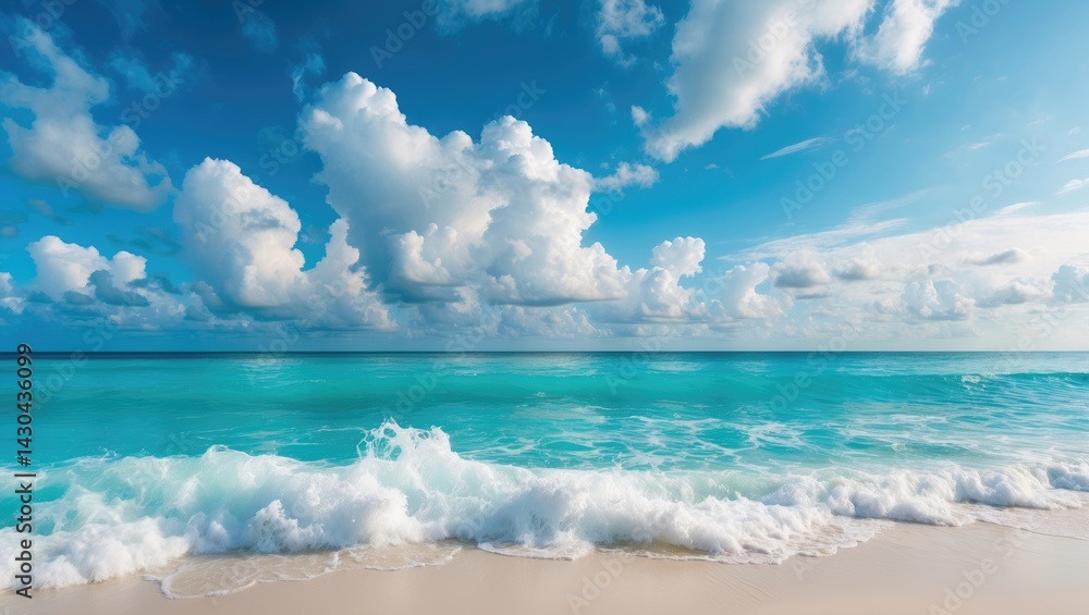 Obraz premium Stunning panoramic view of the Mediterranean coastline with clear water and blue sky during summer