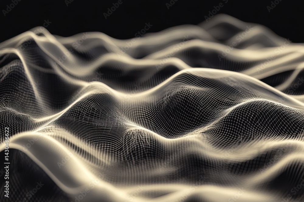 Naklejka premium Abstract video simulation of horizontal waves creating a fluid dynamic pattern in a serene dark setting, abstract video simulation waves horizontal