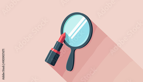 Red Lipstick and Hand Mirror Illustration for Beauty Blogs, Makeup Tutorials, Cosmetic Marketing, Fashion Websites, Personal Care Products, and Skincare Education