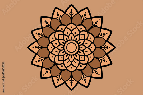 Abstract floral art features a seamless mandala pattern with vintage ornamental elements