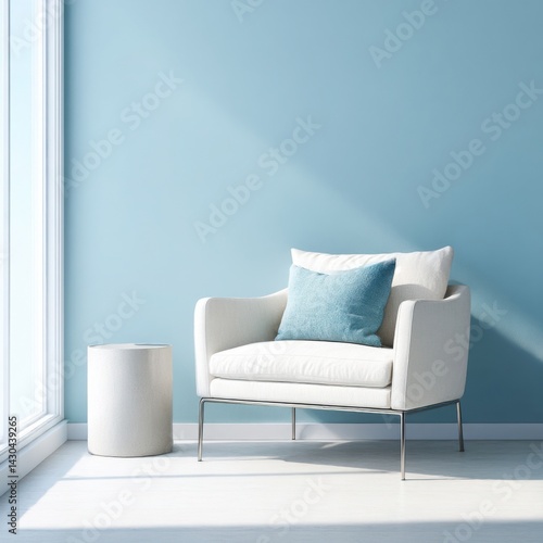 Wallpaper Mural Armchair and side table near window on white & blue background Torontodigital.ca
