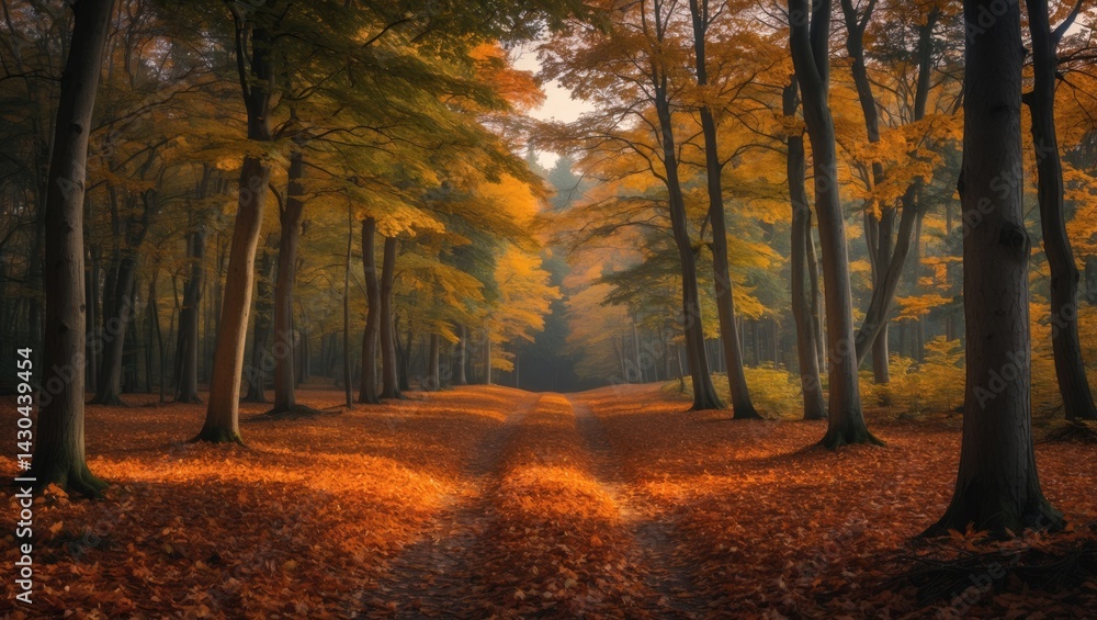 Fototapeta premium Autumn in beech tree landscape with vibrant leaves