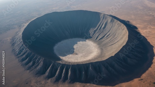 Impact crater formed by meteorite sighted from aerial view in space