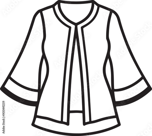 beautiful winter bell sleeve cardigan line art, black outline, vector and illustration, coloring book page line art drawing