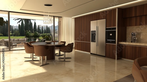 A modern refrigerator with transparent smart touchscreen door  