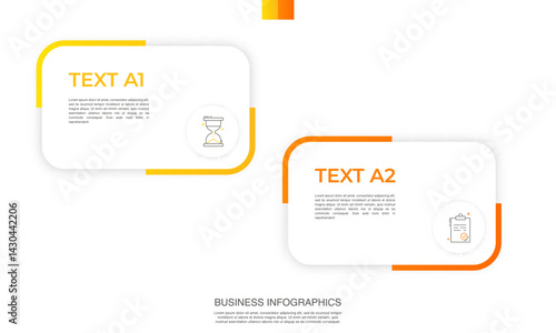 Modern vector infographic template with rectangles, elements in minimalist design. Use for presentations, business processes, interface, data visualization, marketing strategies with 2 steps