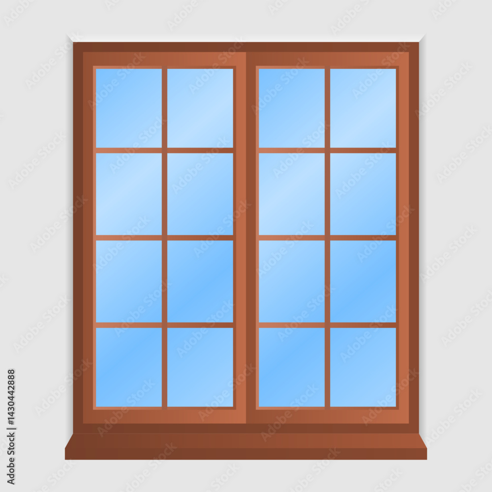 Simple Wooden Frame Window Vector. Double Wooden Window Element on White Background. Simple Window Icon. Simple Wooden Frame Window Vector. Double Wooden Window Element on White Background. Simple Window Icon.
