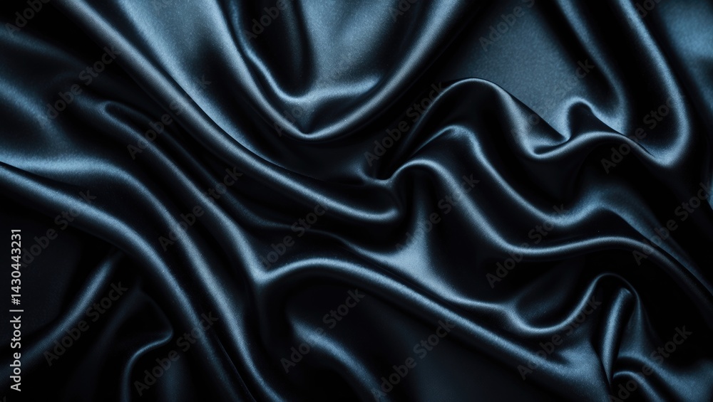 Fototapeta premium Textile texture with crumpled black silk fabric as background for design