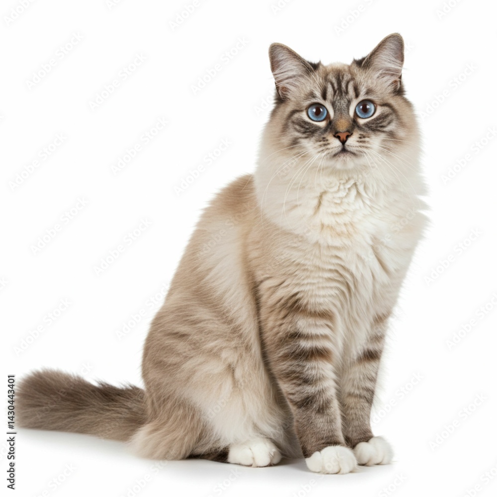 Regal Blue-Eyed Cat in a Fluffy and Elegant Upright Stance Regal Blue-Eyed Cat in a Fluffy and Elegant Upright Stance