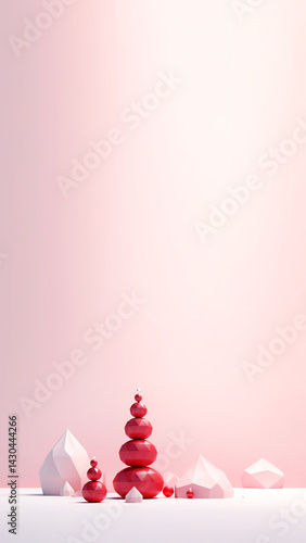 Obraz na płótnie Minimal geometric Christmas tree in red on a clean background. vertical art-style composition perfect for holiday reels, stories, and modern festive designs w salonie